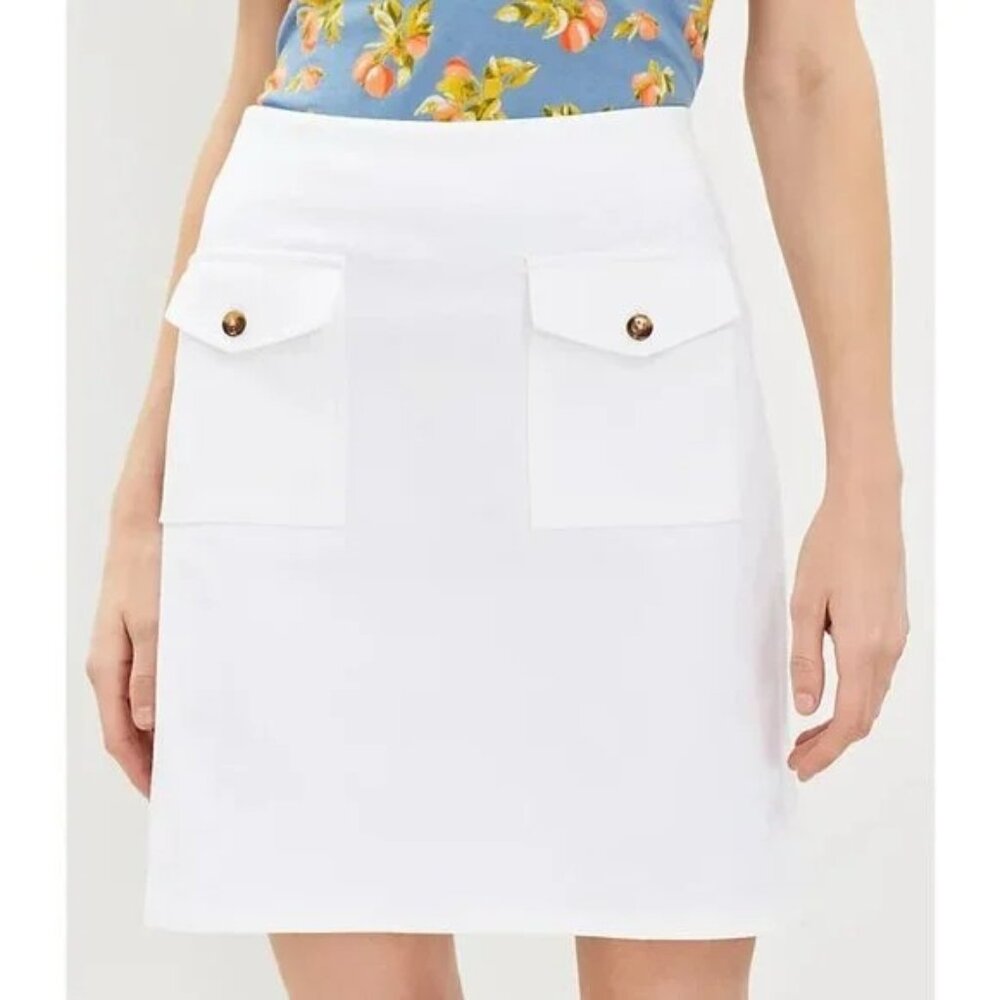 Ann Taylor LOFT Button Pocket Shift Skirt White 8